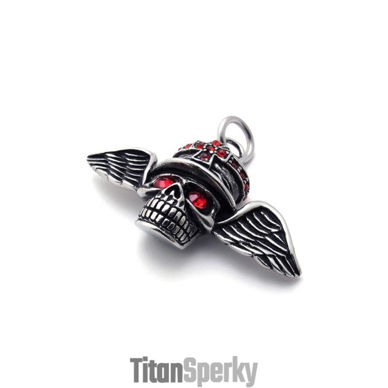 Titánový Prívesok S Lebkou A Červenými Diamantmi