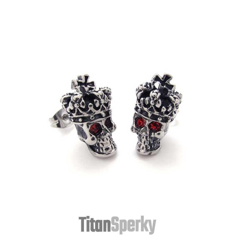 Titánové Náušnice S Lebkou A Červeným Diamantom Titánové Náušnice S Lebkou A Červeným Diamantom