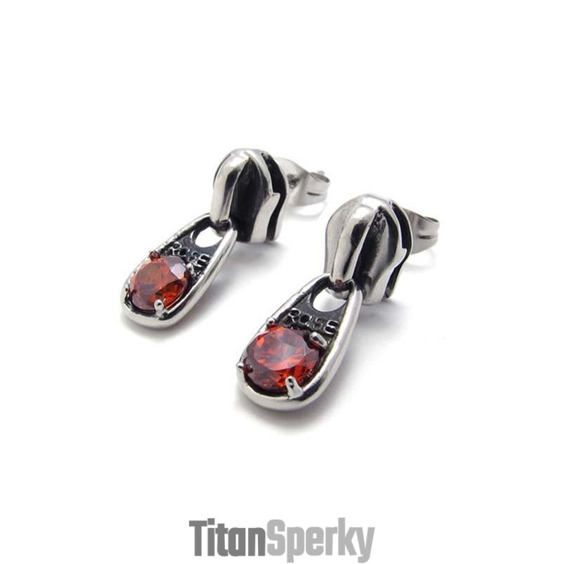 Titánové Náušnice S Červeným Diamantom Titánové Náušnice S Červeným Diamantom