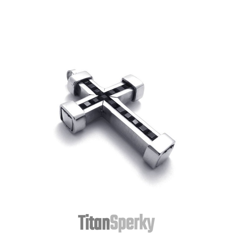 Titánový Prívesok S Krížom A Čiernymi Zirkónmi