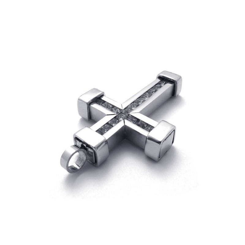 Titánový Prívesok S Krížom A Bielymi Zirkónmi