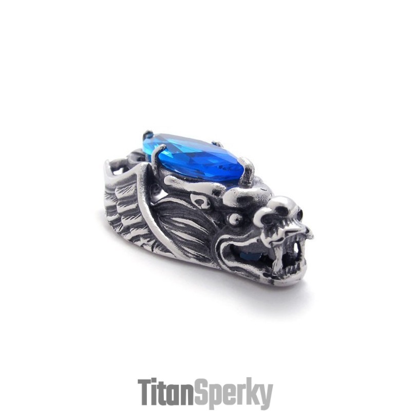 Titánový Prívesok S Dračími Hlavami A Modrým Zirkónom