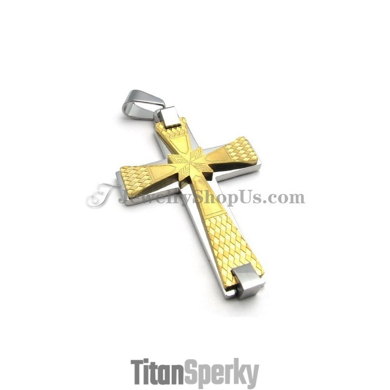 Elegantný Zlatý Titánový Prívesok S Krížom