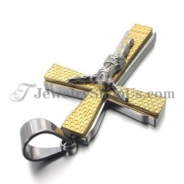Elegantný Titánovo-Zlatý Prívesok S Krížom Jusus