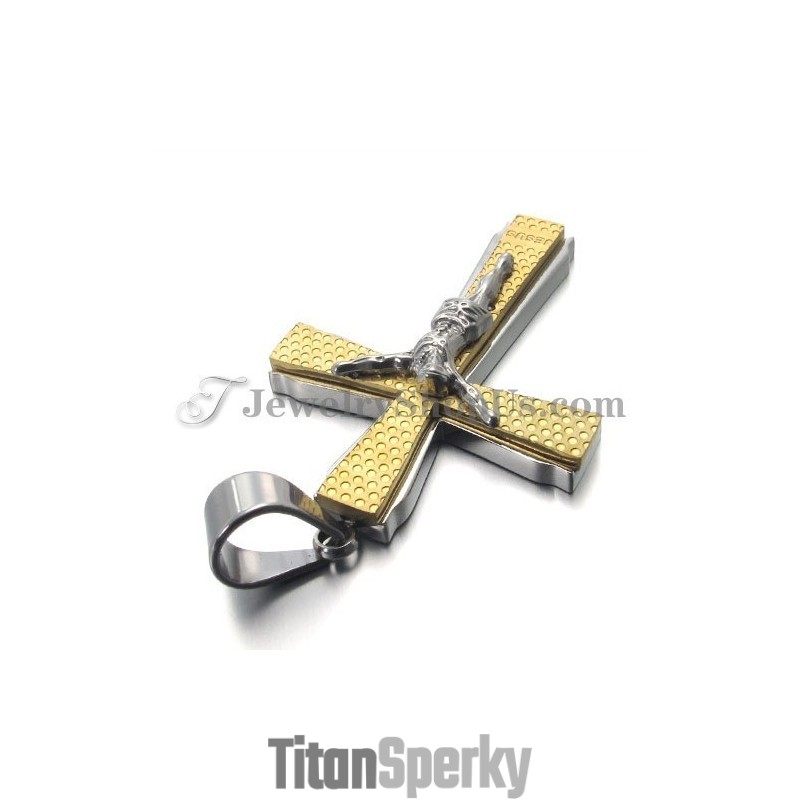 Elegantný Titánovo-Zlatý Prívesok S Krížom Jusus