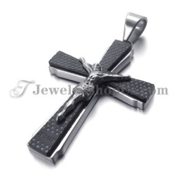 Elegantný Titánový Čierny Prívesok S Krížom Jusus