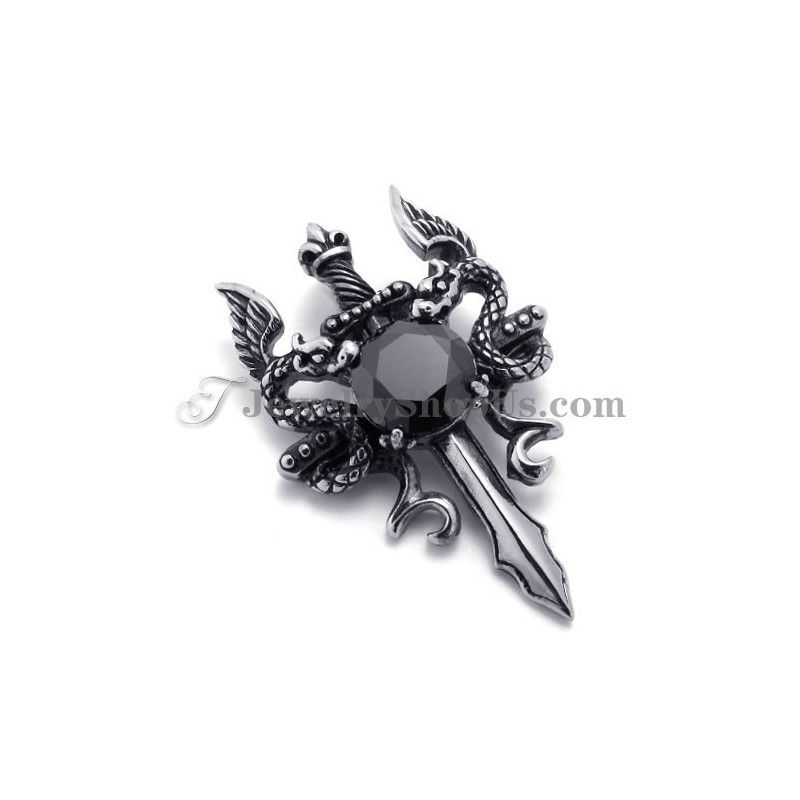 Módny Titánový Prívesok S Mečom A Čiernym Zirkónom