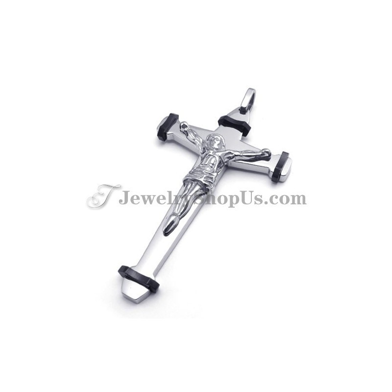 Elegantný Čierny Titánový Prívesok S Krížom Ježiša