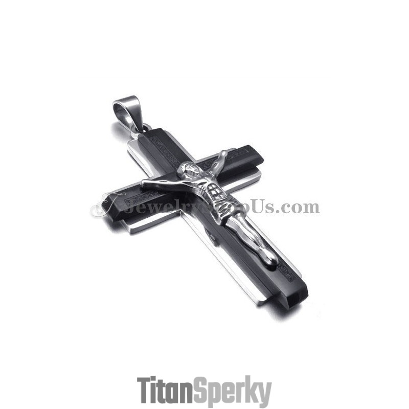 Módny Čierny Titánový Prívesok S Ježišovým Krížom