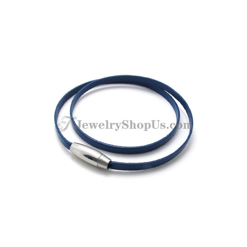 Módny Modrý Kožený Náramok S Titánom