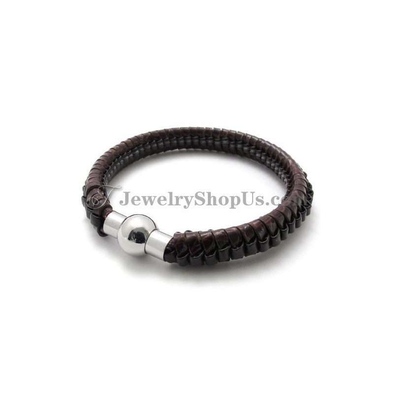 Elegantný Hnedý Titánový A Kožený Náramok