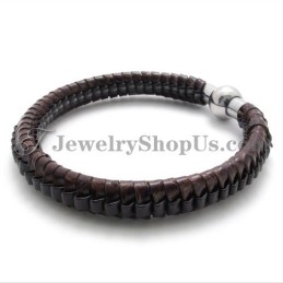 Elegantný Hnedý Titánový A Kožený Náramok