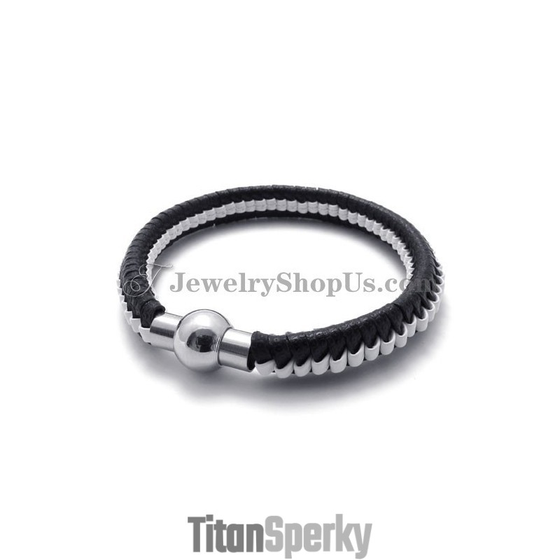 Elegantný Čiernobiely Titánový Kožený Náramok