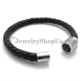 Módny Titánový Náramok S Koženým Náramkom