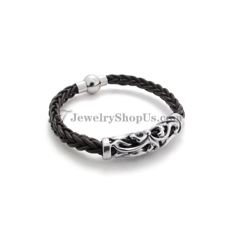 Elegantný Čierny Kožený Titánový Náramok