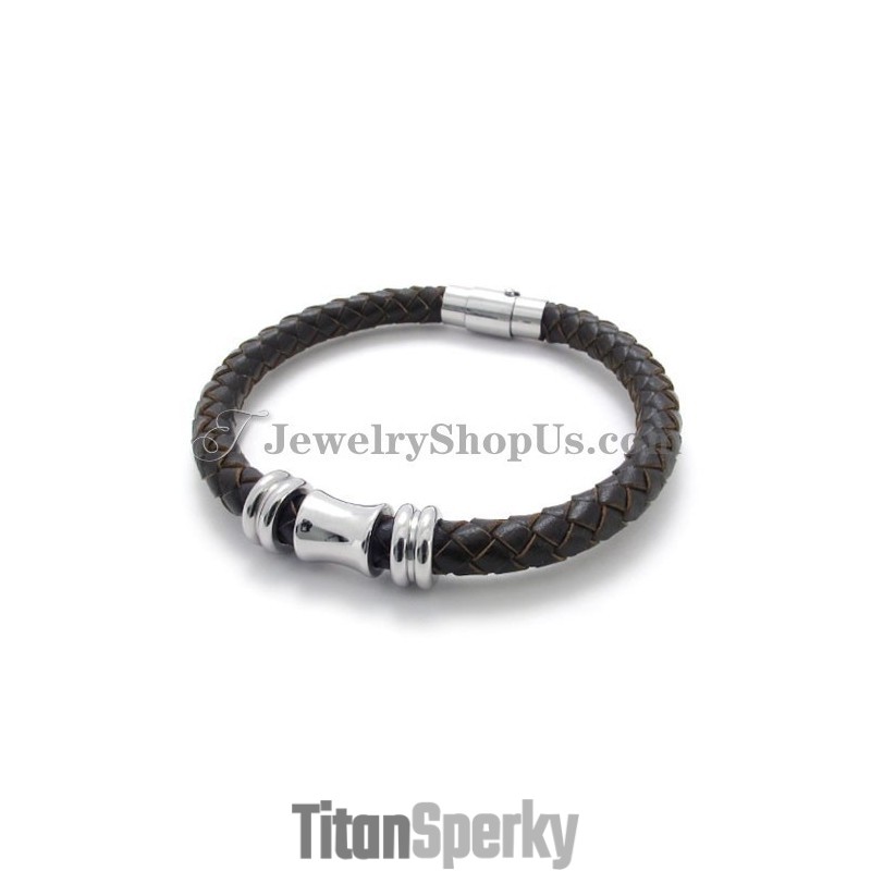 Elegantný Hnedý Kožený Titánový Náramok