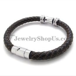 Elegantný Hnedý Kožený Titánový Náramok