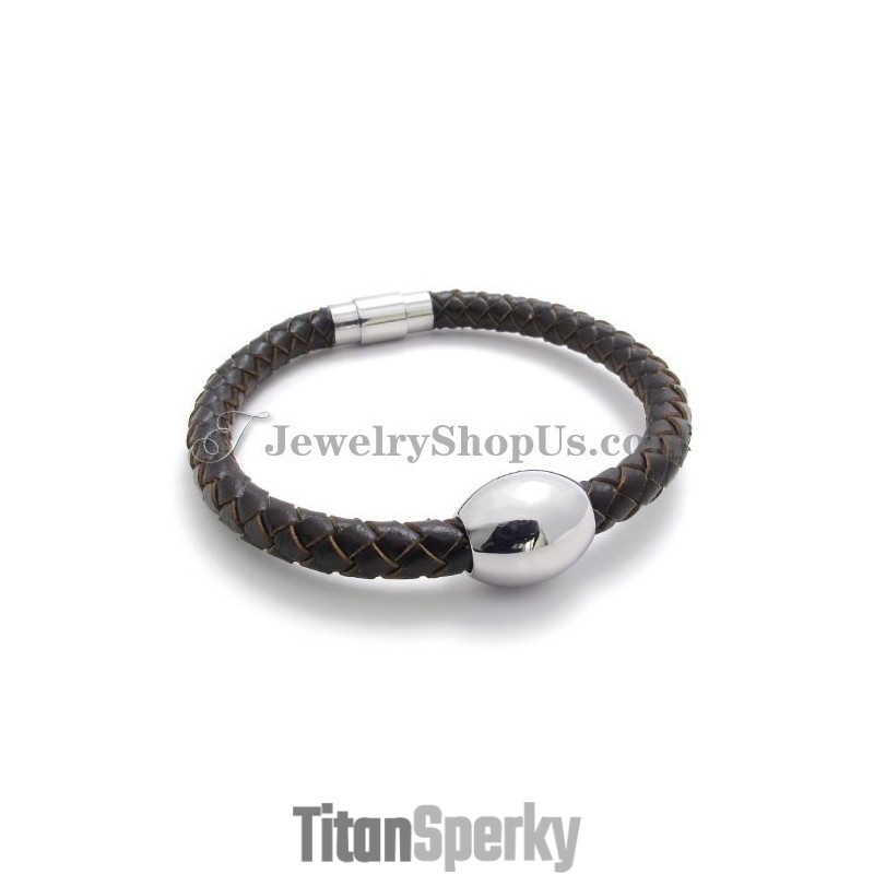 Nádherný Hnedý Kožený Titánový Náramok