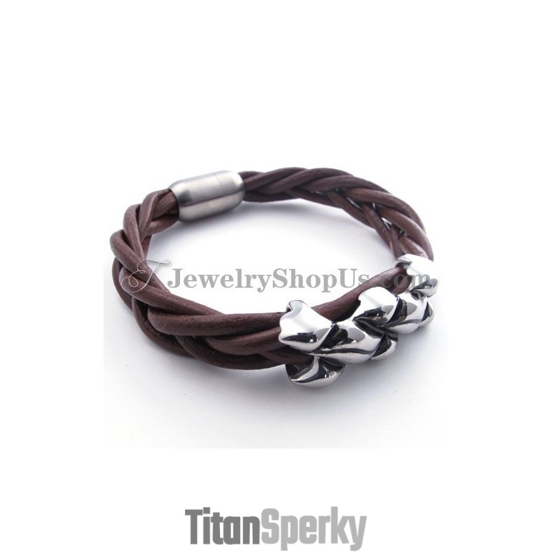 Elegantný Hnedý Titánový Kožený Náramok