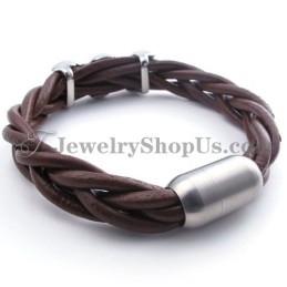 Elegantný Hnedý Titánový Kožený Náramok