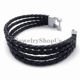 Elegantný Čierny Kožený A Titánový Náramok