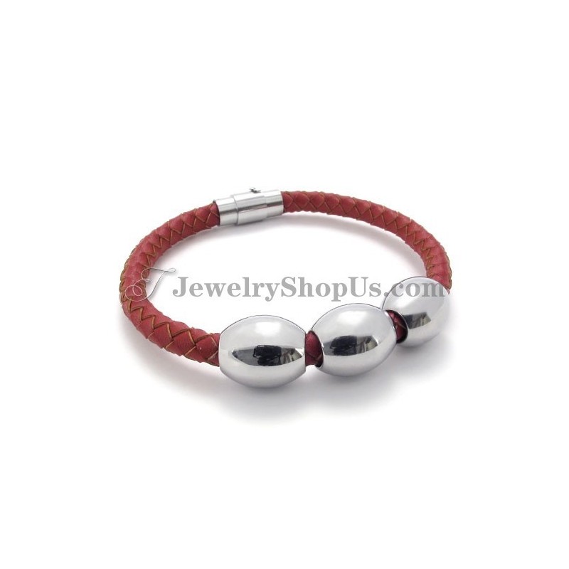 Červený Titánový A Kožený Náramok