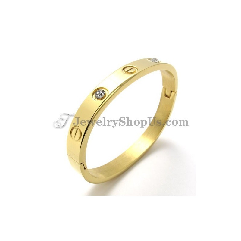 Módny Zlatý Titánový Náramok S Kamienkami