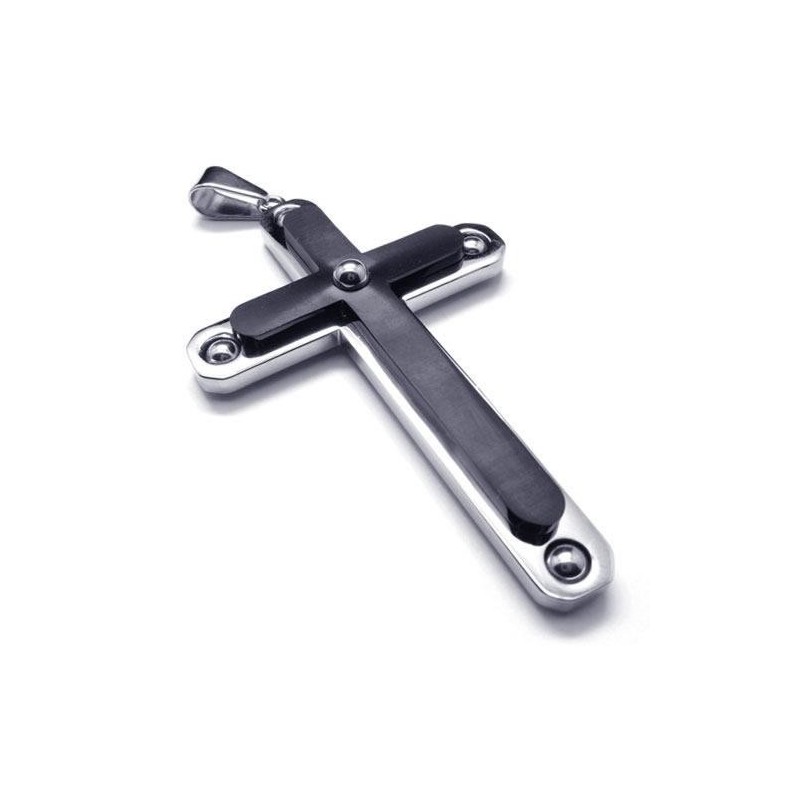 Pánsky Čierny Náhrdelník S Príveskom A Retiazkou Z Čistého Titánu S Krížom